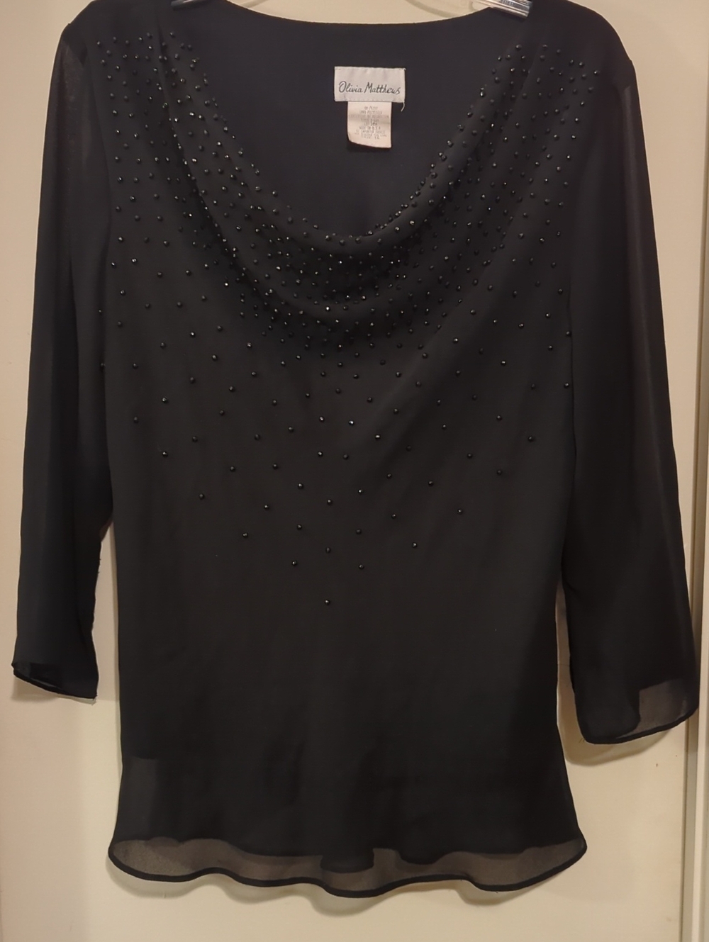 Olivia Matthews Black Beaded Cowl Neck Blouse